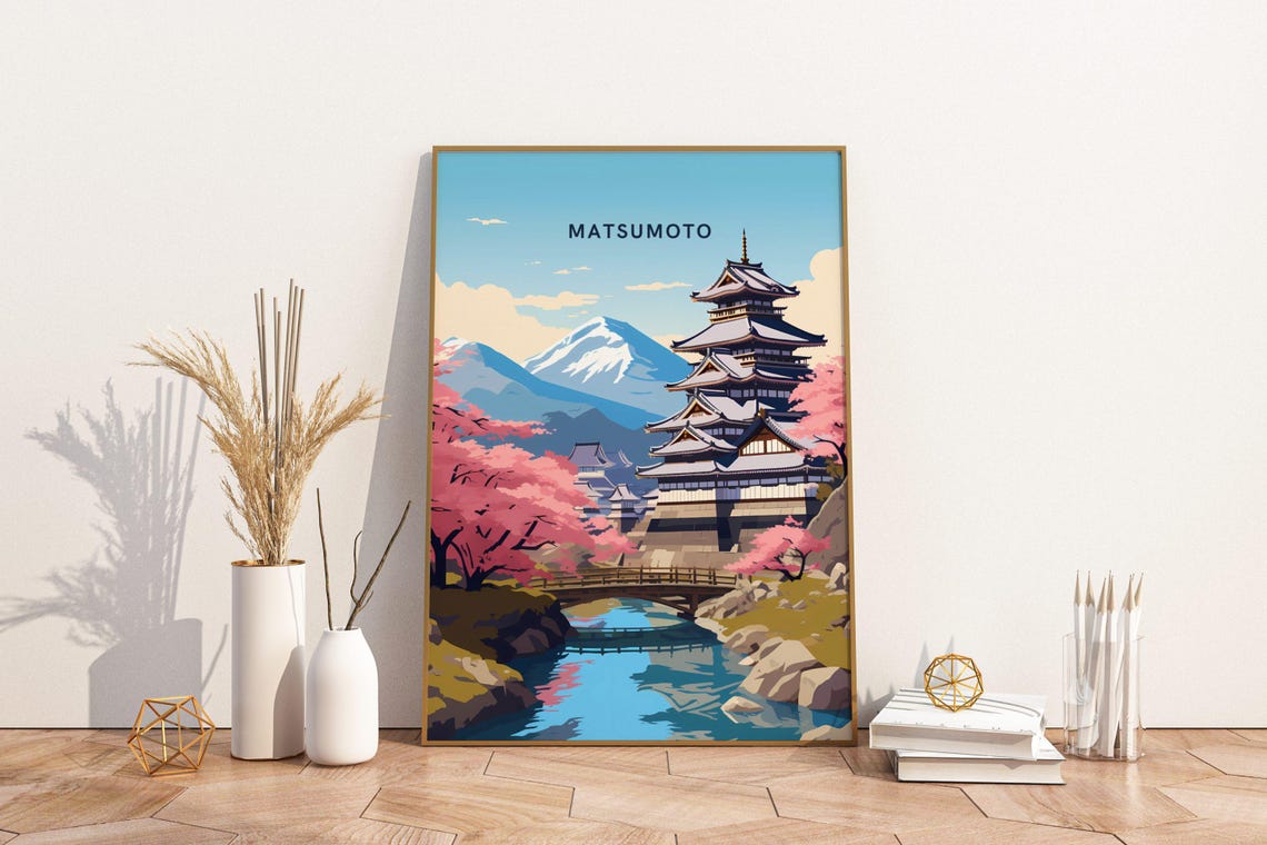 Matsumoto Castle Cherry Blossom Snowy Mountain Travel Poster