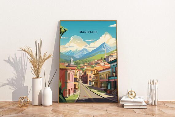 Manizales Colombia Travel Print Poster Wall Art Vintage De