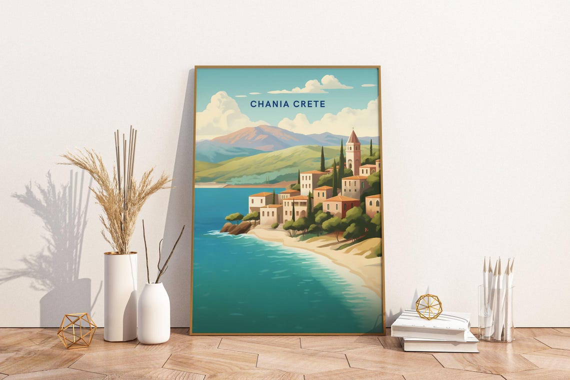 Chania Crete Greece Coastal Village Seaside Harbor Travel Poster
