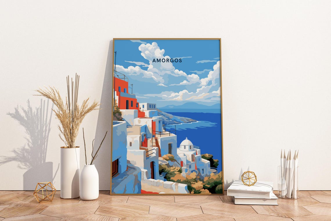 Amorgos Greece Cyclades Island Whitewashed Village Sea Poster