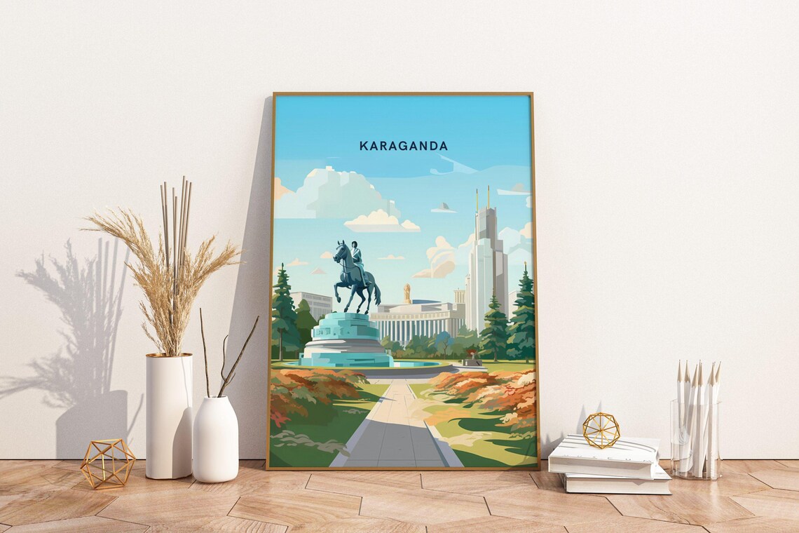 Karaganda Kazakhstan Horse Monument Square City Travel Poster