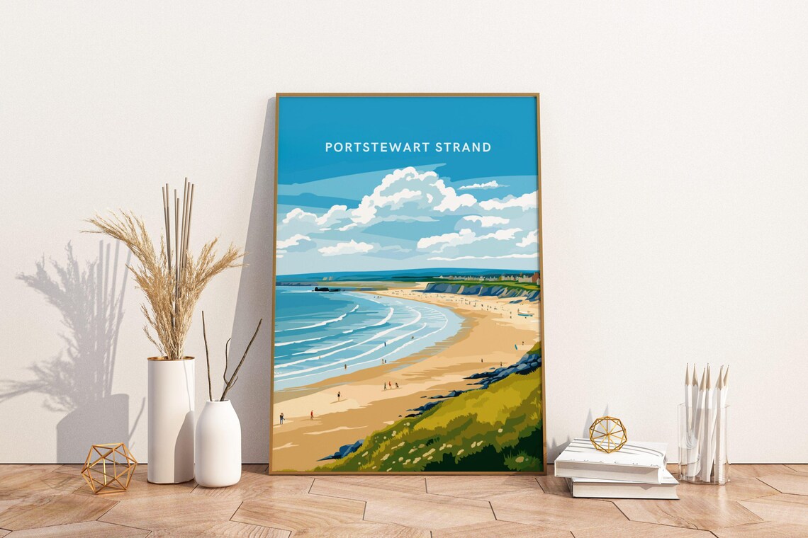 Portstewart Strand Beach Northern Ireland Coastal Travel Poster