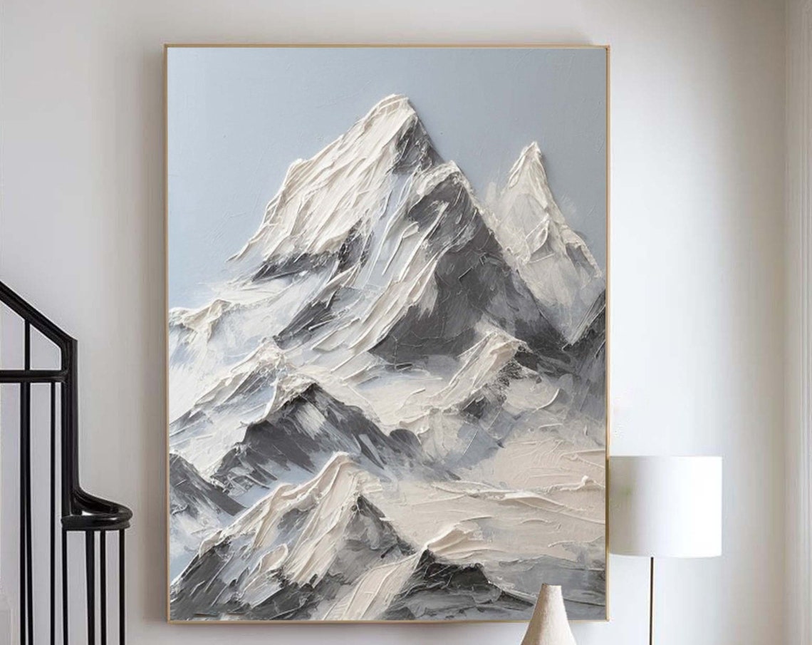 Blue Abstract Mountain Wall Art White Texture Painting On Large Mountain Landscape Painting Modern Knife Texture Art Custom Artwork