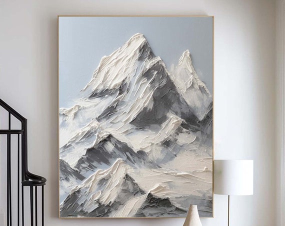 Blue Abstract Mountain Wall Art White Texture Painting On Large Mountain Landscape Painting Modern Knife Texture Art Custom Artwork