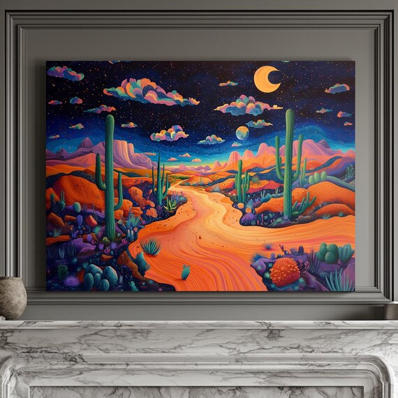 Psychedelic Desert Print Landscape Modern Painting Nature Calm Relaxing Wall Print Airbnb Art Wall Decor