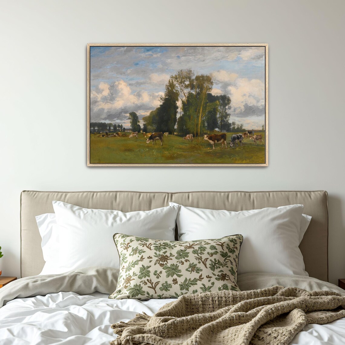 Cattle Grazing in a Green Meadow Under Tall Trees Vintage Art Print - Image 4