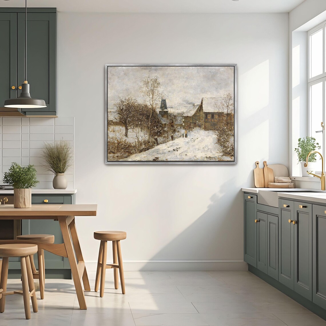 Snowy Village Lane with Houses on a Quiet Winter Day Art Poster - Image 3
