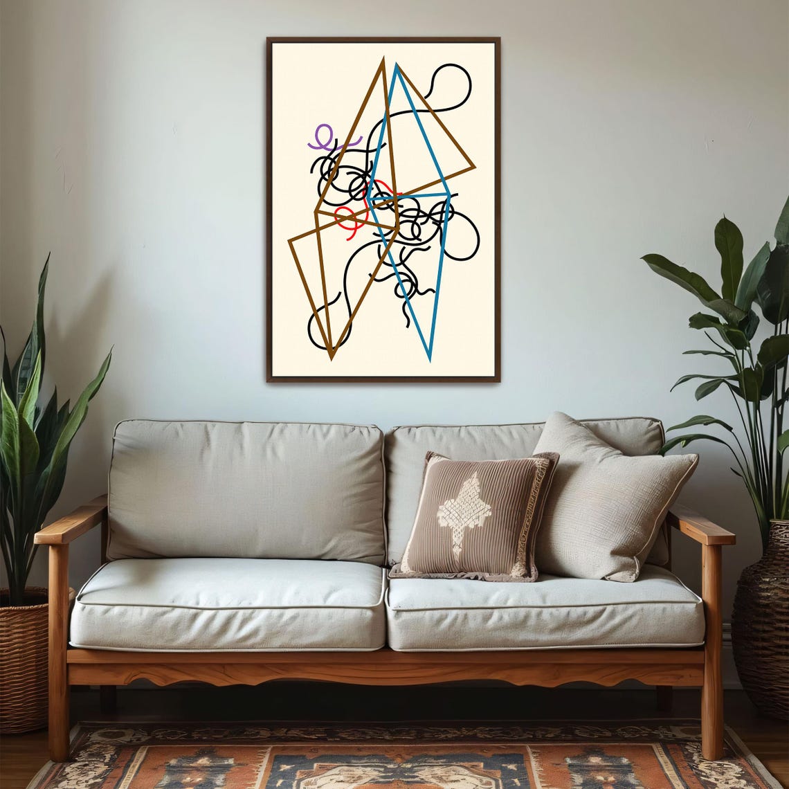 Framed Wall Art Of Abstract Art With Geometric Shapes And Lines Geometric Print Brown And Blue Living Room Art Print - Image 5