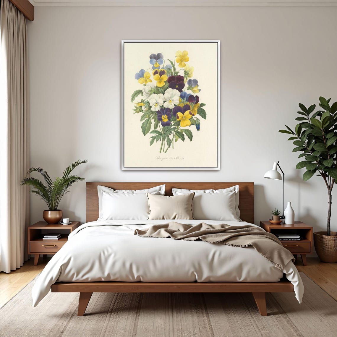 Vintage Pansy Bouquet Botanical Illustration Purple Yellow Poster - Image 3