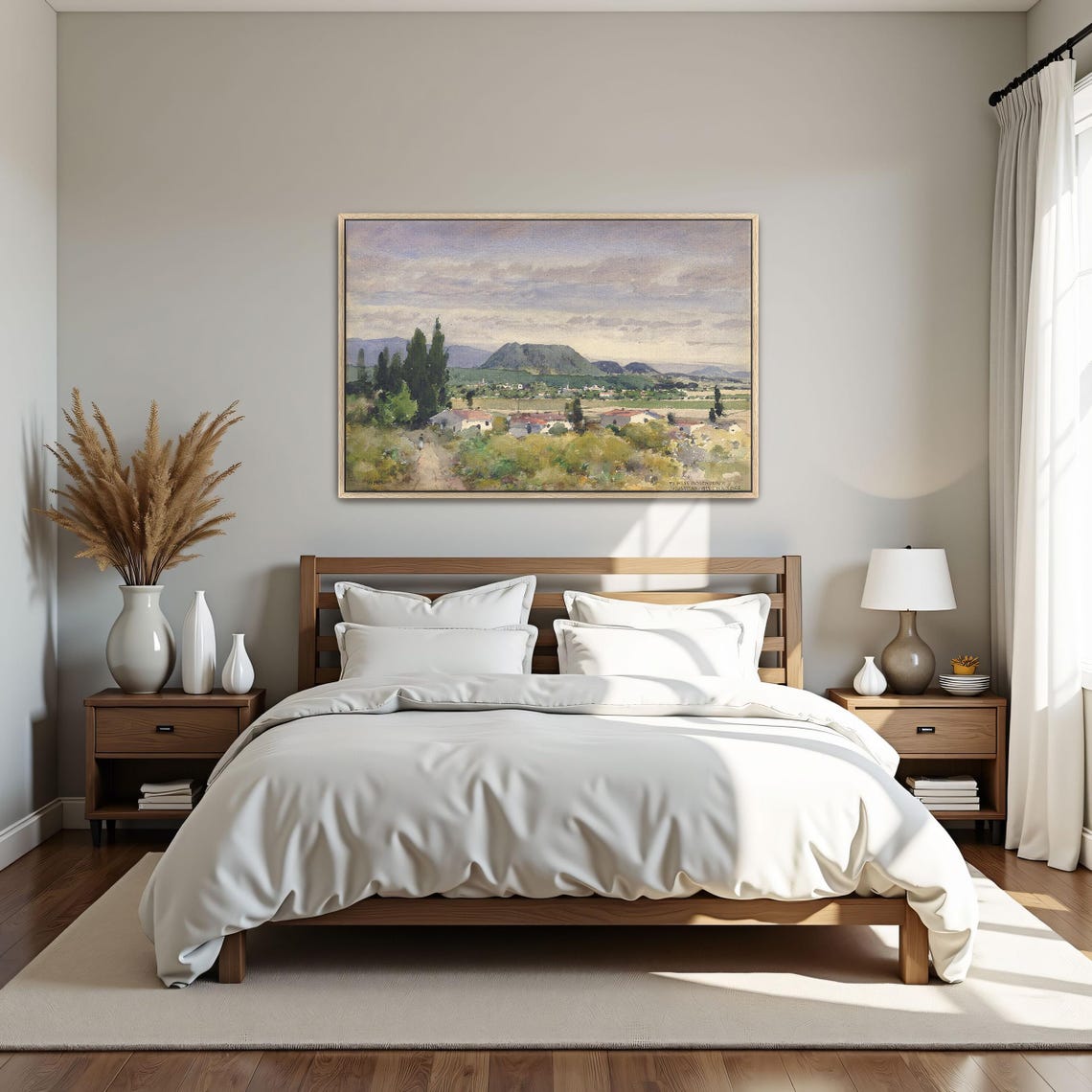 Watercolor Hilltop Village Mountain Landscape Countryside Poster - Image 5