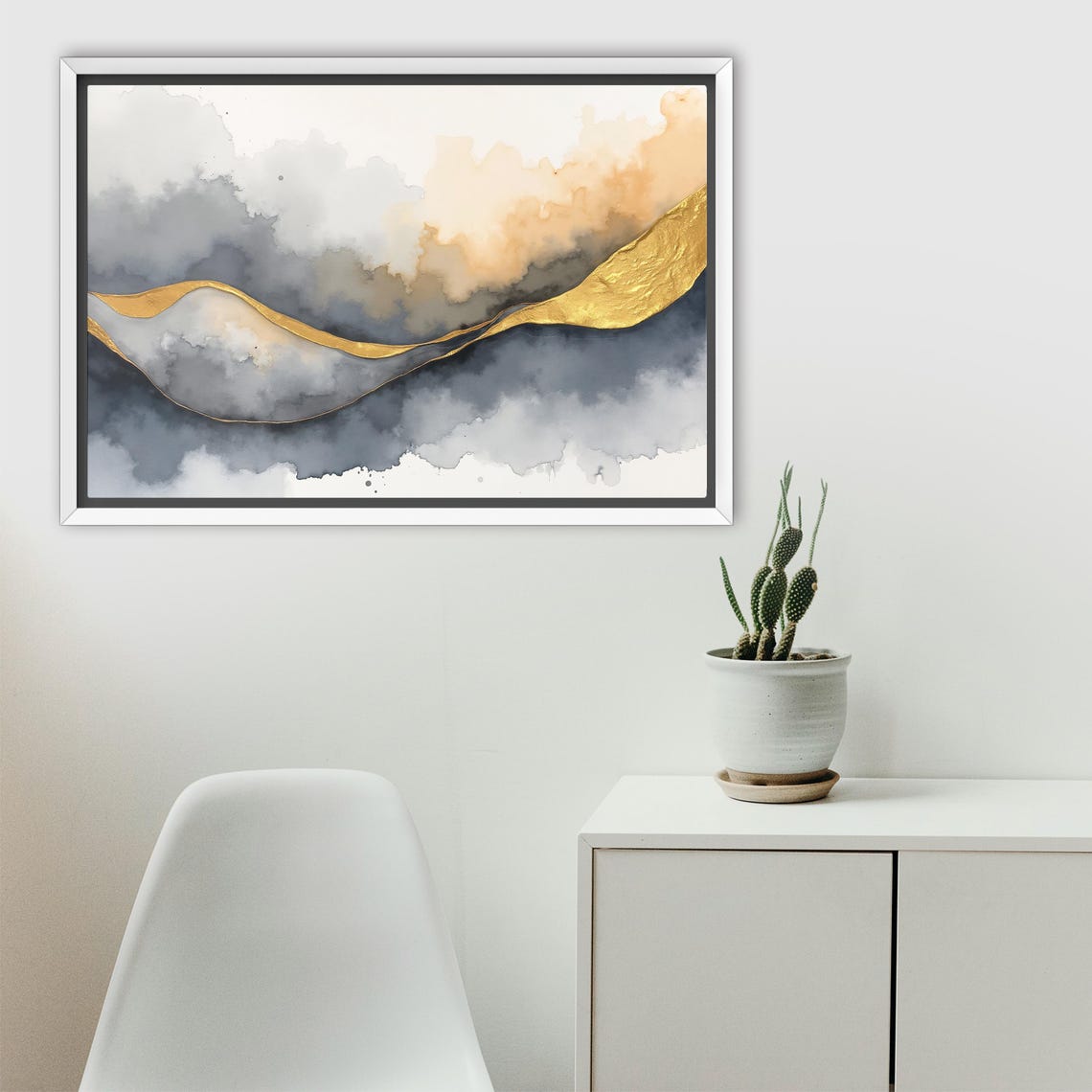 Gold Ribbon Swoosh Through Storm Grey And Amber Clouds Abstract Poster - Image 2