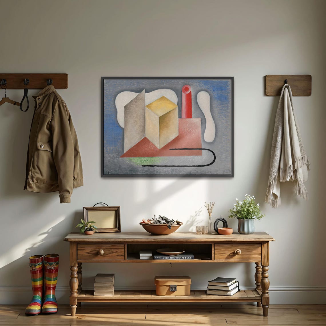 Geometric Abstract Painting With Red Yellow And White Forms Poster - Image 3