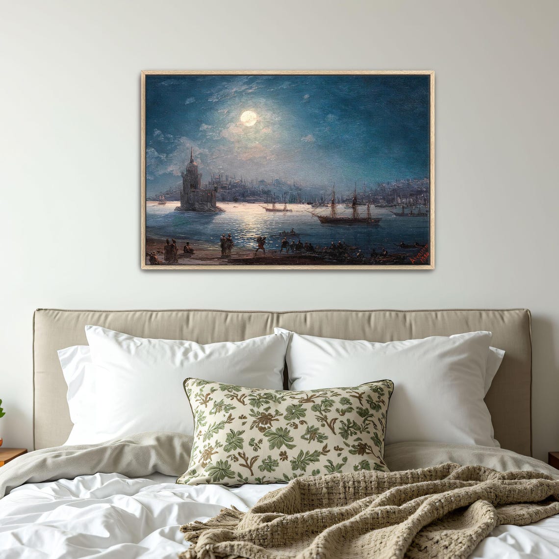 Moonlit Constantinople Harbor With Maiden Tower Vintage Art Print - Image 4