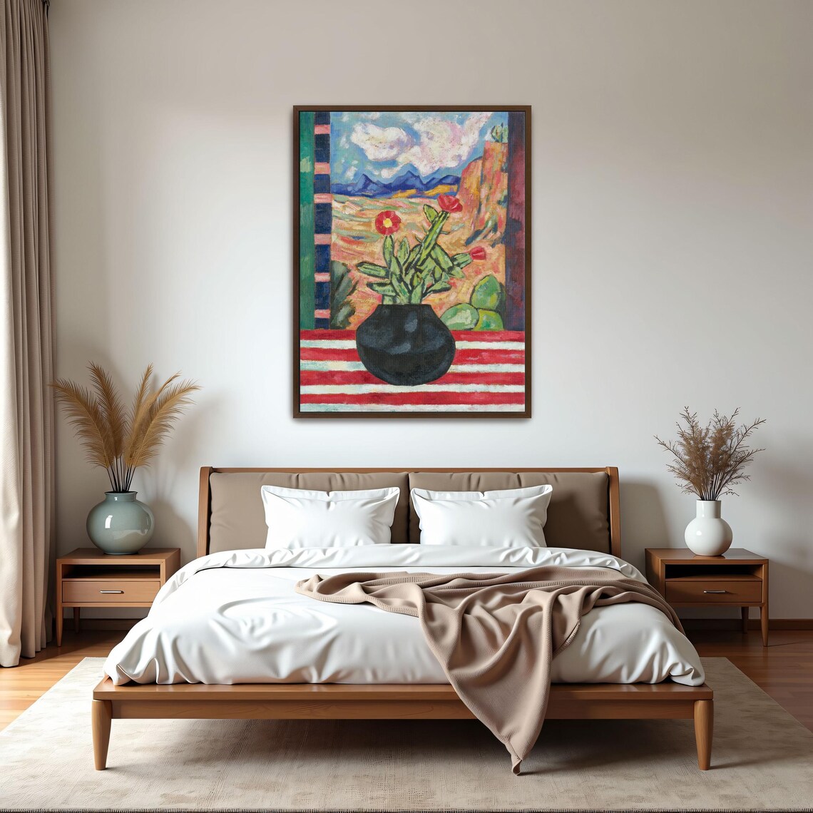 Blooming Cactus in a Black Pot Southwest Desert Vintage Art Print - Image 5