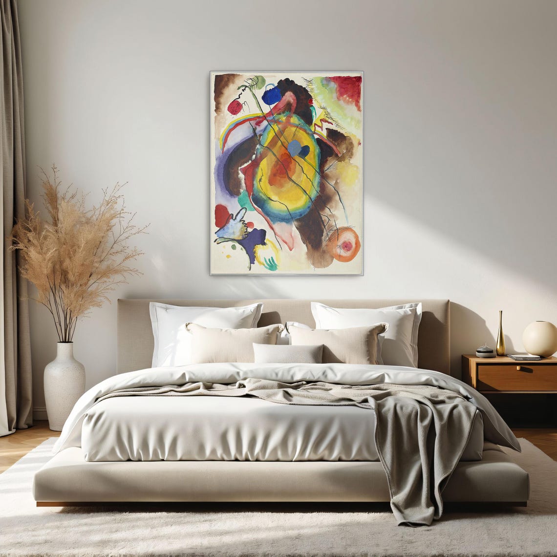 Large Framed Print Of Abstract Watercolor Painting With Circles Geometric Print Yellow And Blue Living Room Decor - Image 2