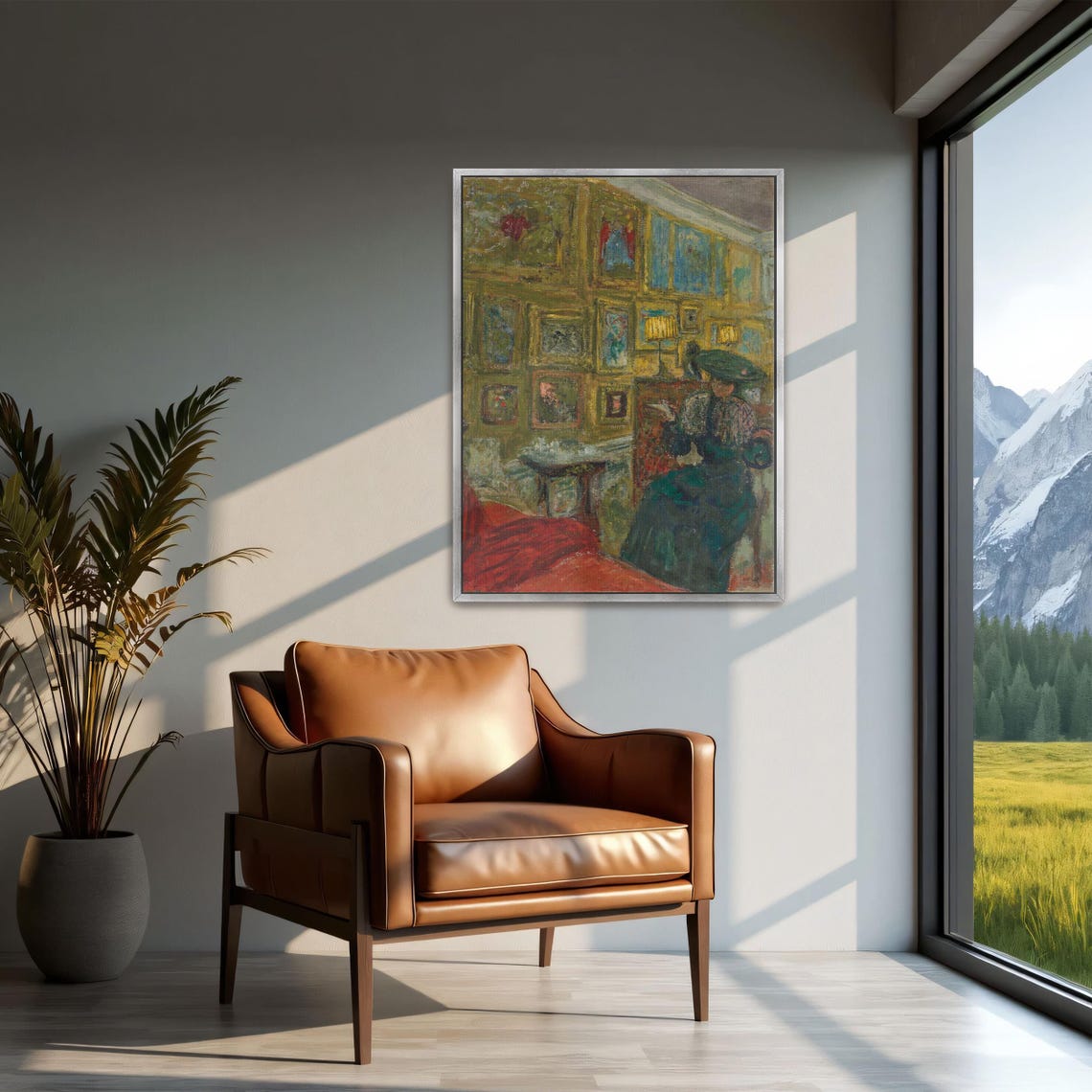 Elegant Woman Among Framed Pictures Vintage Interior Art Print - Image 2