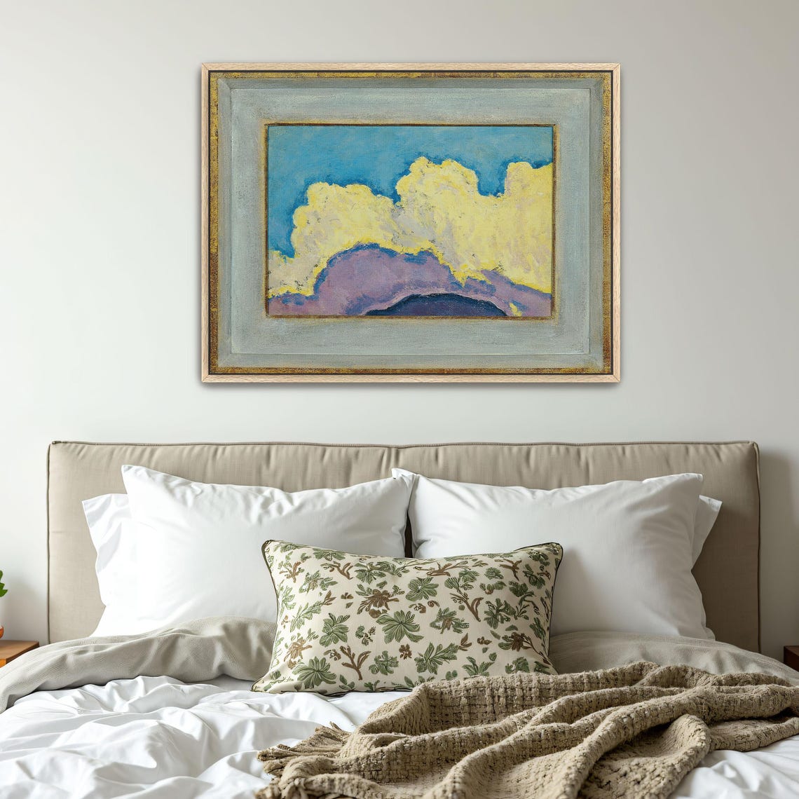 Framed Print Of Abstract Cloud Landscape Painting Cloud Wall Art Yellow And Blue Bedroom Decor Art Nouveau Oil Painting - Image 5