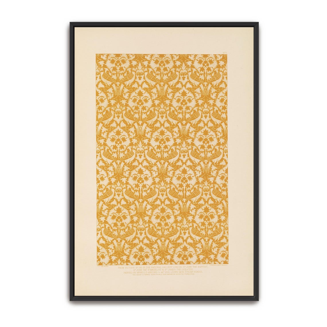 Gold Damask Pattern with Birds from 15th Century Painting Poster