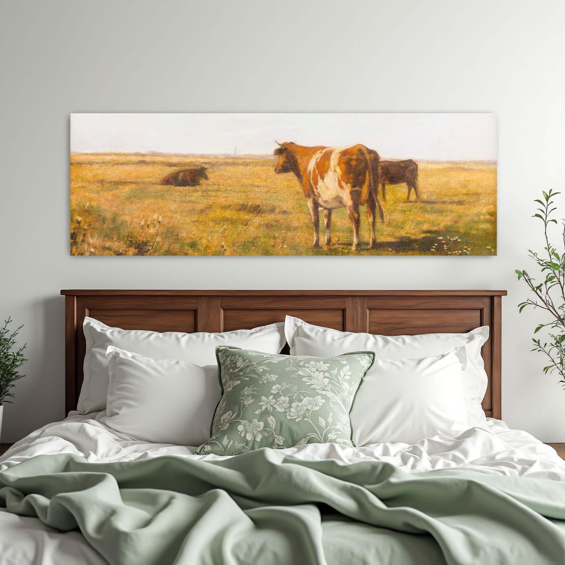 Cows Resting and Grazing in a Golden Field Under a Pale Sky Poster - Image 2
