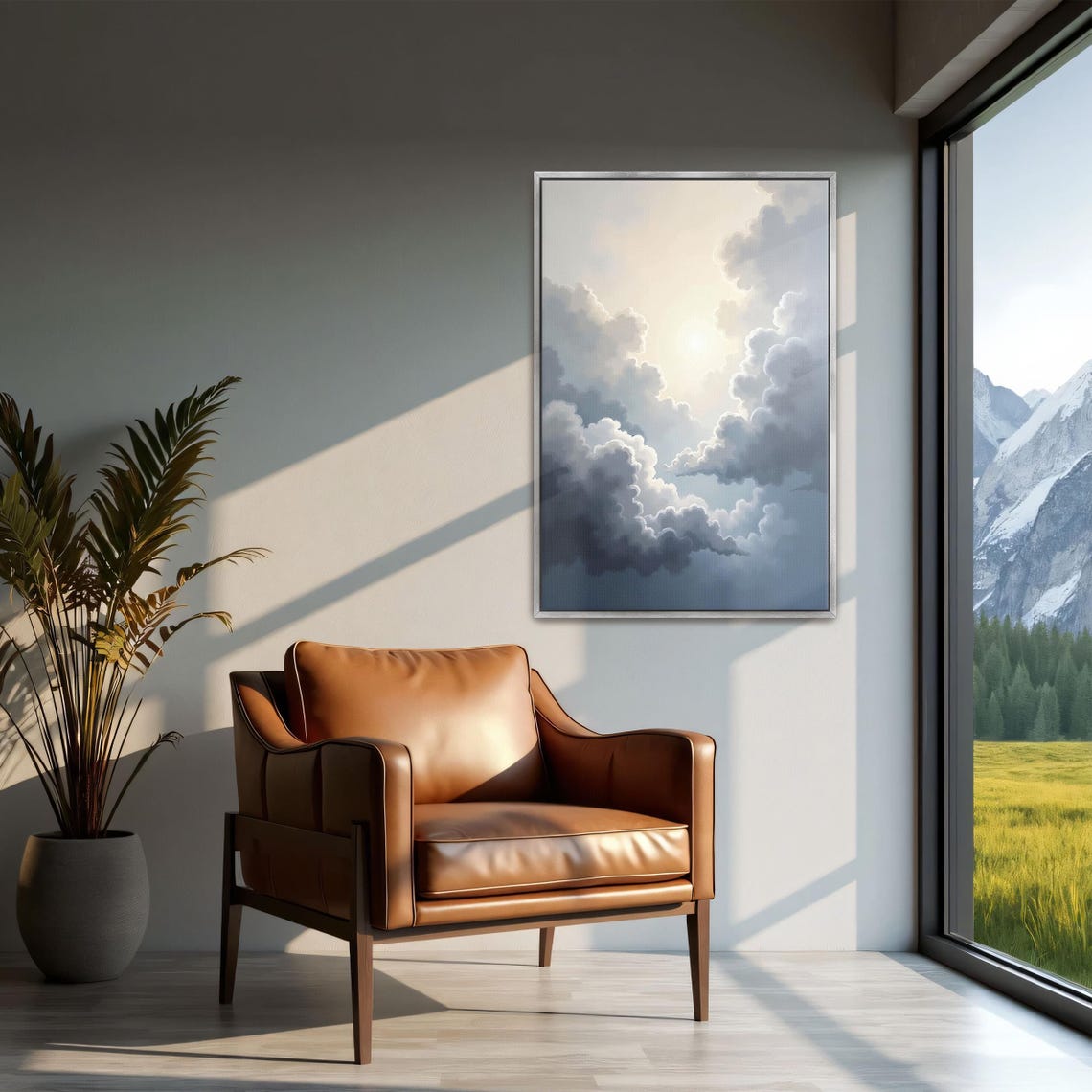 Cloudscape With Sun Rays Dreamy Sky Peaceful Atmosphere Framed Wall Art Ready To Hang Oversized Large Wall Art Fine Art Print - Image 2