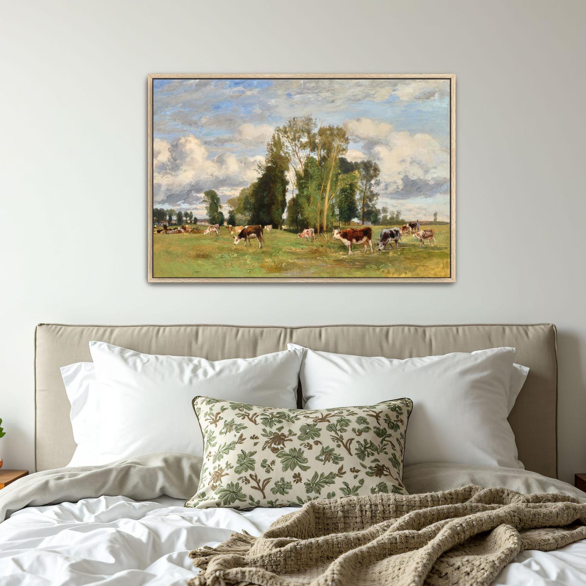 Cows Grazing Under Big Clouds Green Pasture Landscape Poster - Image 2