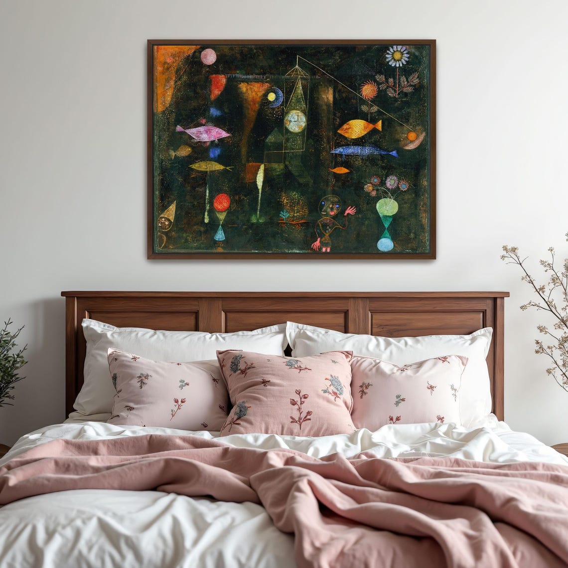 Paul Klee Framed Wall Art Surrealist Painting Of Fish And Flowers Geometric Print Black And Green Entryway Artwork - Image 5