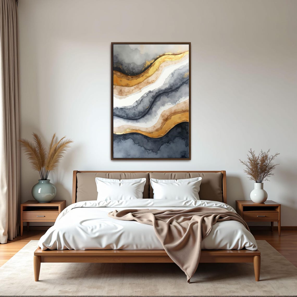 Gold And Grey Horizontal Watercolor Bands Abstract Modern Poster - Image 5