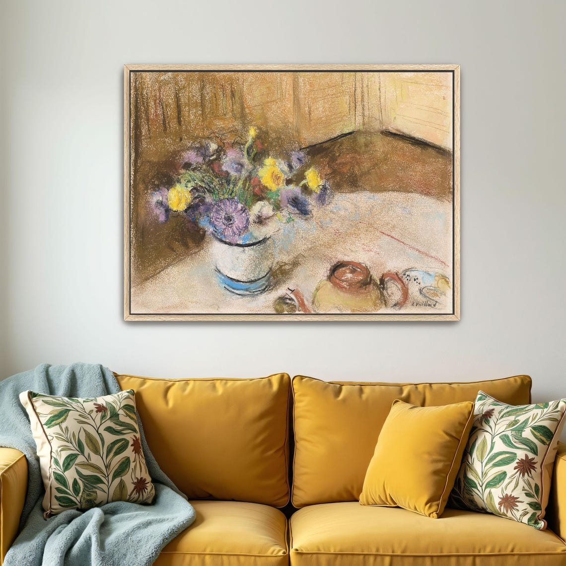 Pastel Still Life of Flower Bouquet with Teapot on a Table Poster - Image 5
