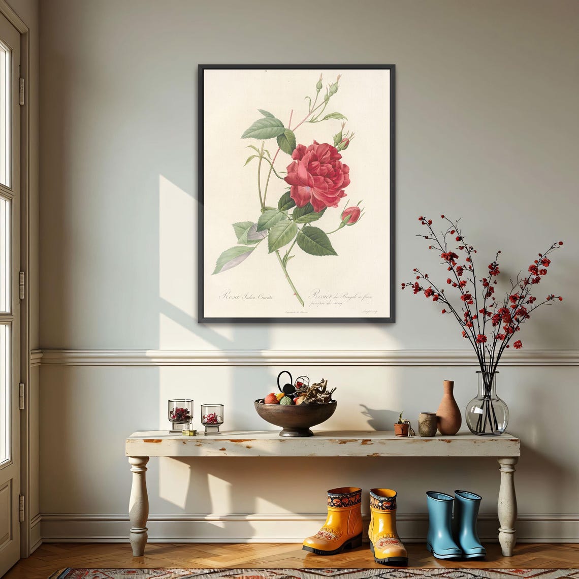 Vintage Red Rose Botanical Illustration Classic Flower Study Poster