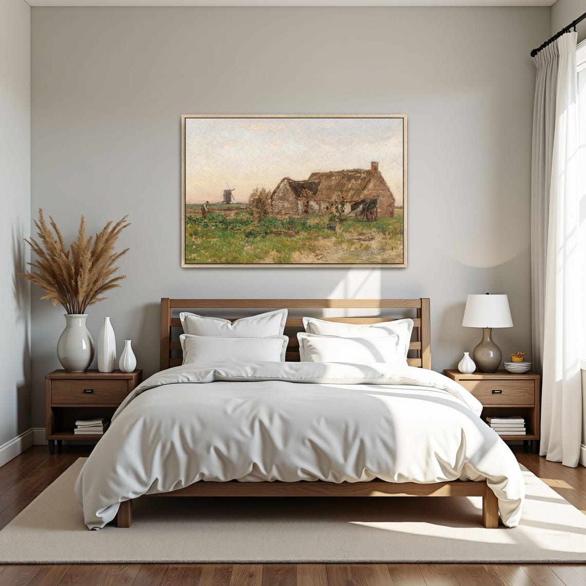 Thatched Farmhouse and Windmill Rural Field Vintage Art Poster - Image 5