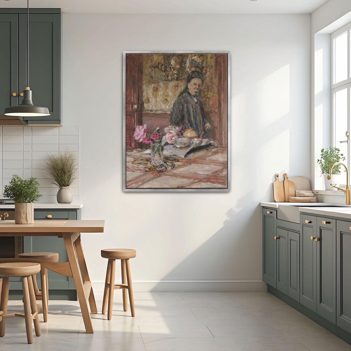 Woman Arranging Pink Roses In An Impressionist Interior Scene Poster - Image 2