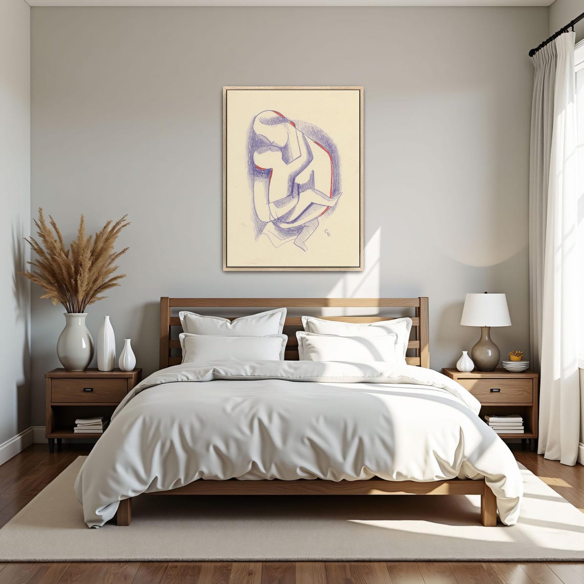 Framed Wall Art Of Mother And Child Drawing Geometric Wall Art Purple And White Entryway Art Print Red And Gray Geometric Print - Image 4