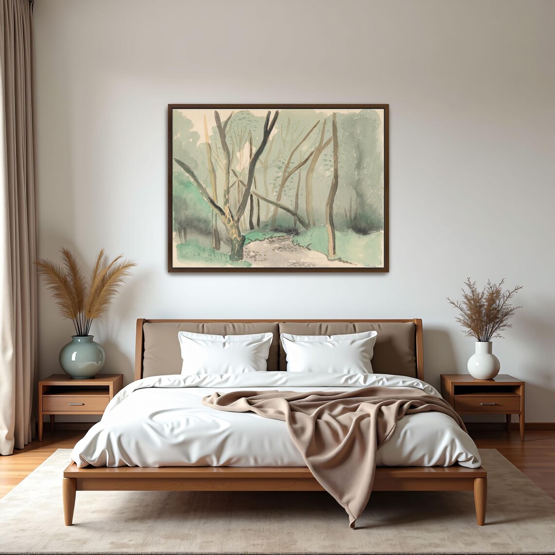 Large Framed Print Of Watercolor Painting Of A Forest Path Landscape Print Green And Brown Entryway Artwork - Image 5