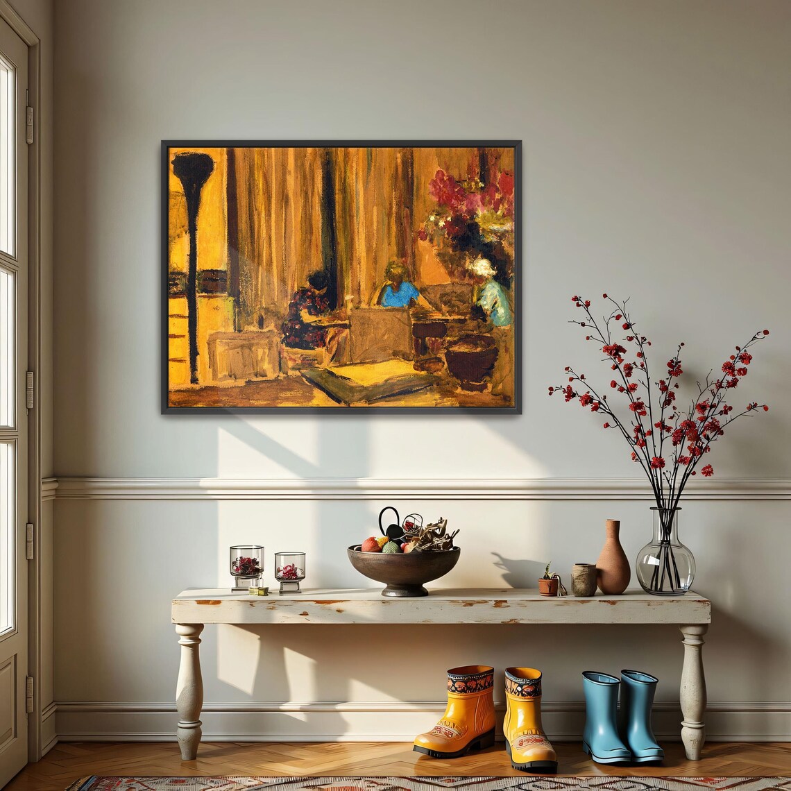 Golden Interior with Figures at Table Warm Vintage Art Poster - Image 4
