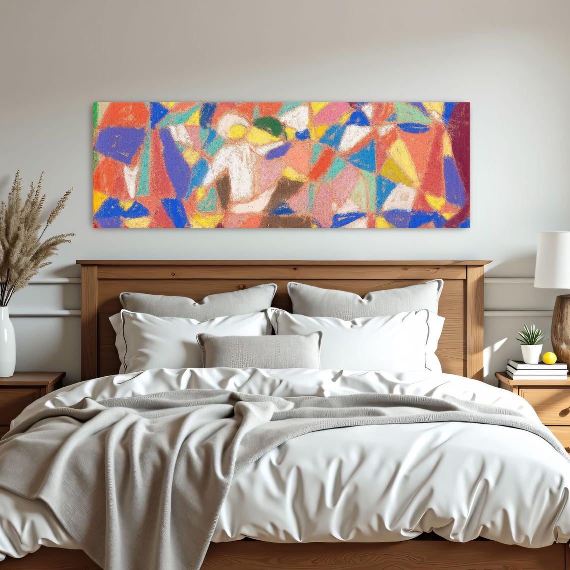 Abstract Colorful Art With Geometric Shapes Panoramic Wall Art Horizontal Framed Art Above Bed Wall Art Bedroom And Living Room Art - Image 3