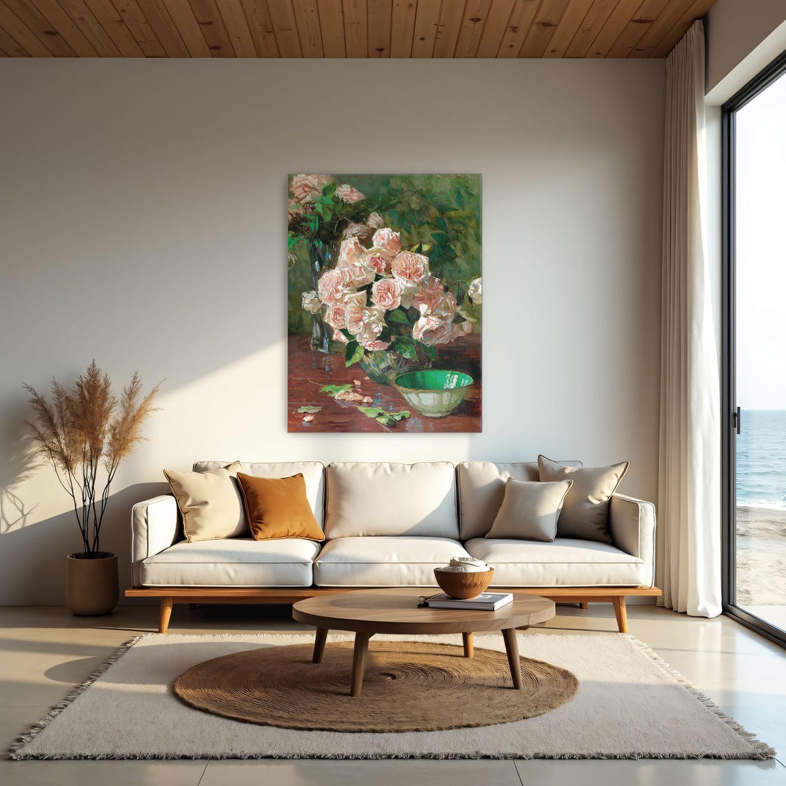 Blush Roses in Glass Vases on a Table Floral Still Life Poster - Image 2