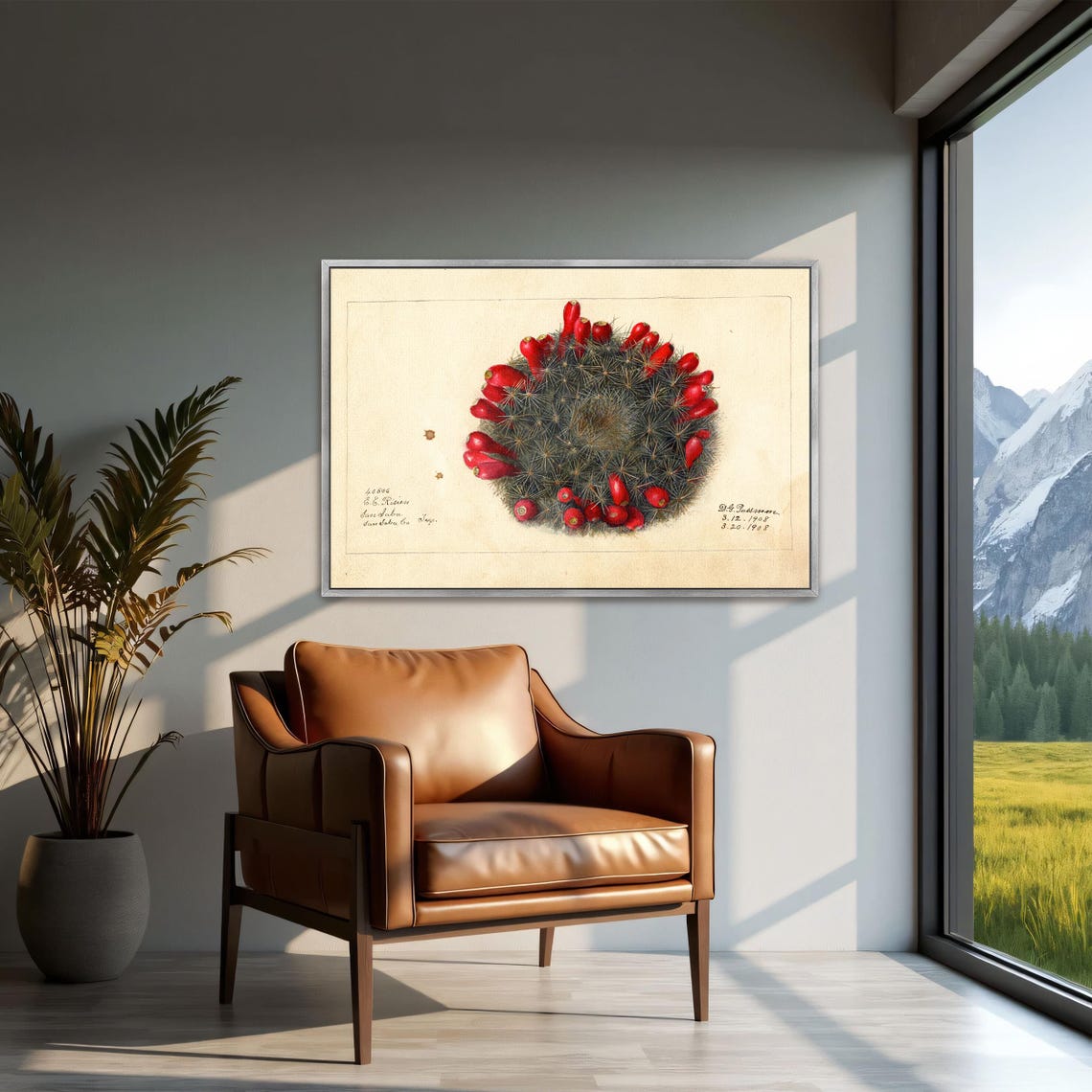 Barrel Cactus with Red Fruits Vintage Botanical Study Poster - Image 3