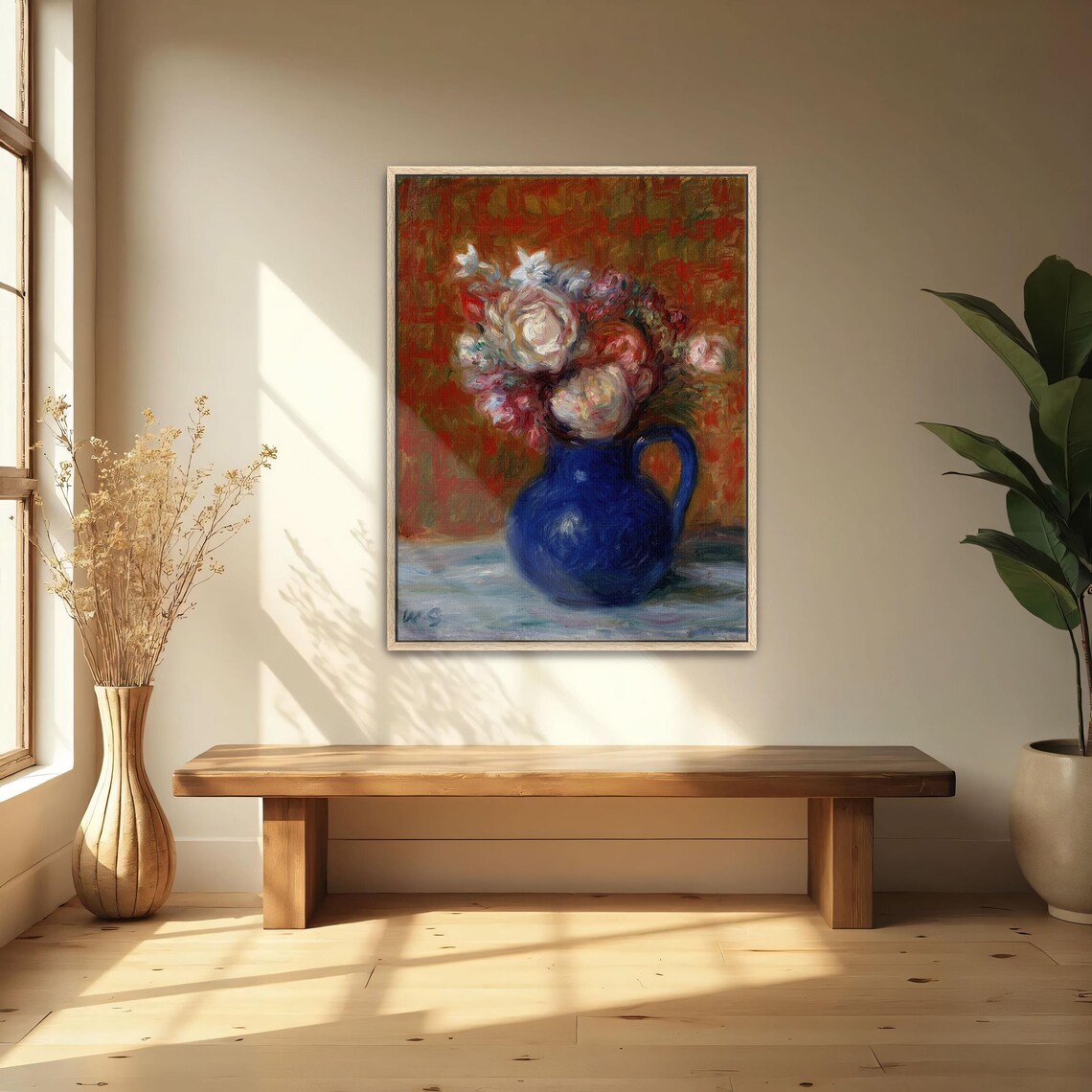 Vintage Floral Still Life Of Roses In A Cobalt Blue Vase Print - Image 4