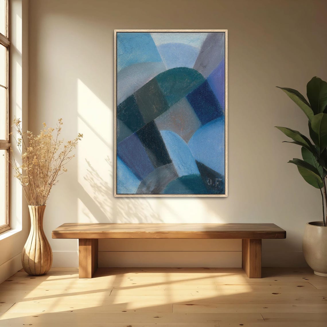 Framed Wall Art Of Abstract Geometric Shapes In Blue And Green Geometric Fine Art Print Blue And Green Entryway Art Geometric Artwork - Image 4