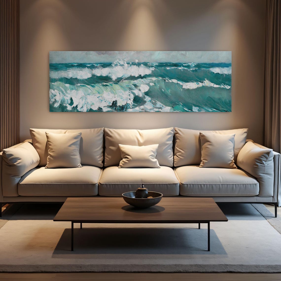 Turquoise Impressionist Seascape With Crashing Whitecaps Poster - Image 2