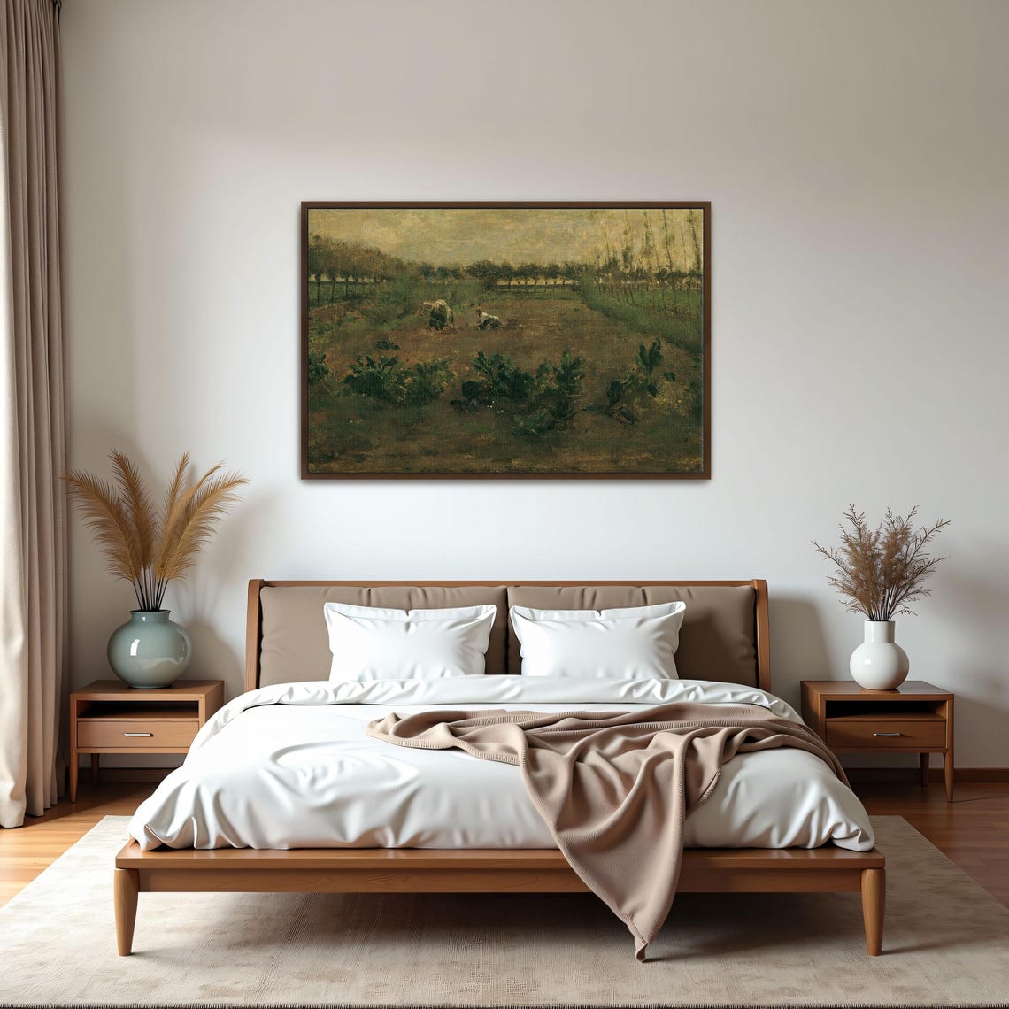 Two Figures Working Field Harvest Rural Landscape Art Poster - Image 6