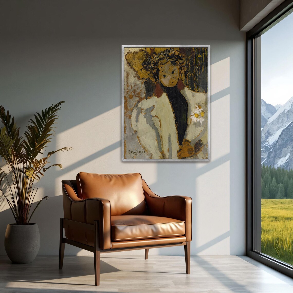 Early Modernist Portrait Of A Woman In White With Daisies Poster - Image 2