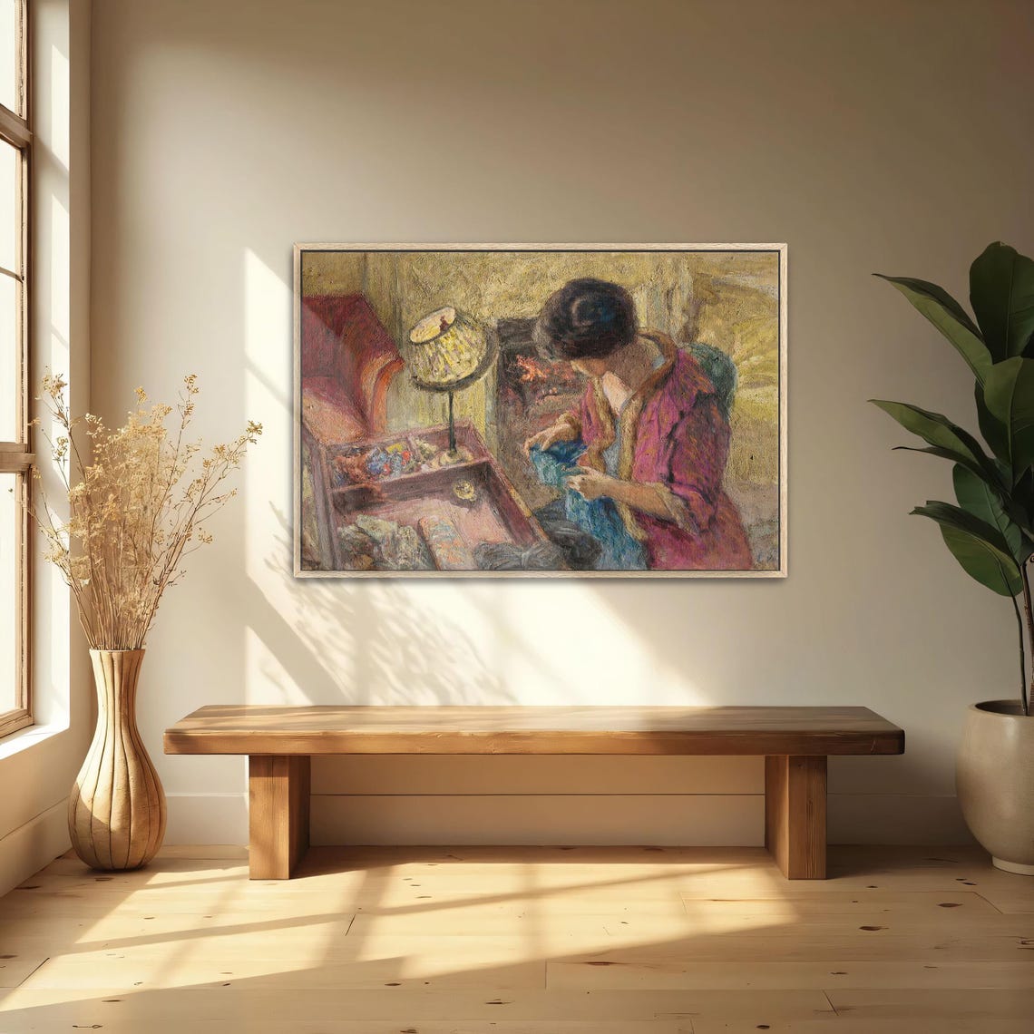 Woman In Magenta Shawl Sewing By Lamplight Post Impressionist Poster - Image 4