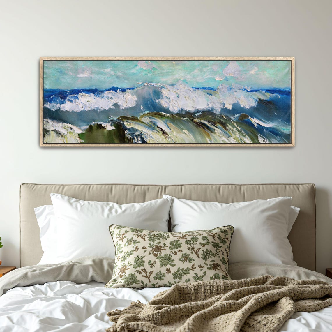 Impressionist Ocean Waves in Blue and White Panoramic Poster - Image 2