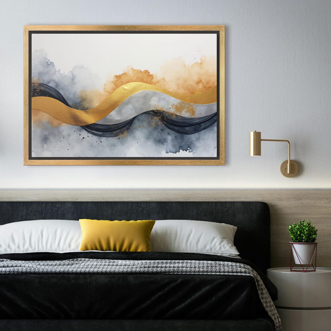 Woven Gold Silver And Black Ribbons Watercolor Abstract Art Poster - Image 4