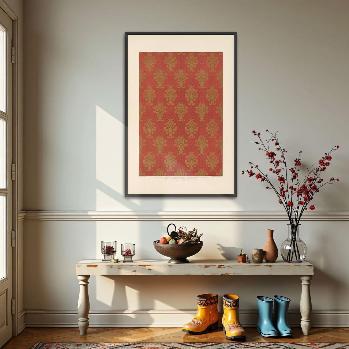 Red and Gold Floral Motif Ornamental Pattern Vintage Classic Poster - Image 3