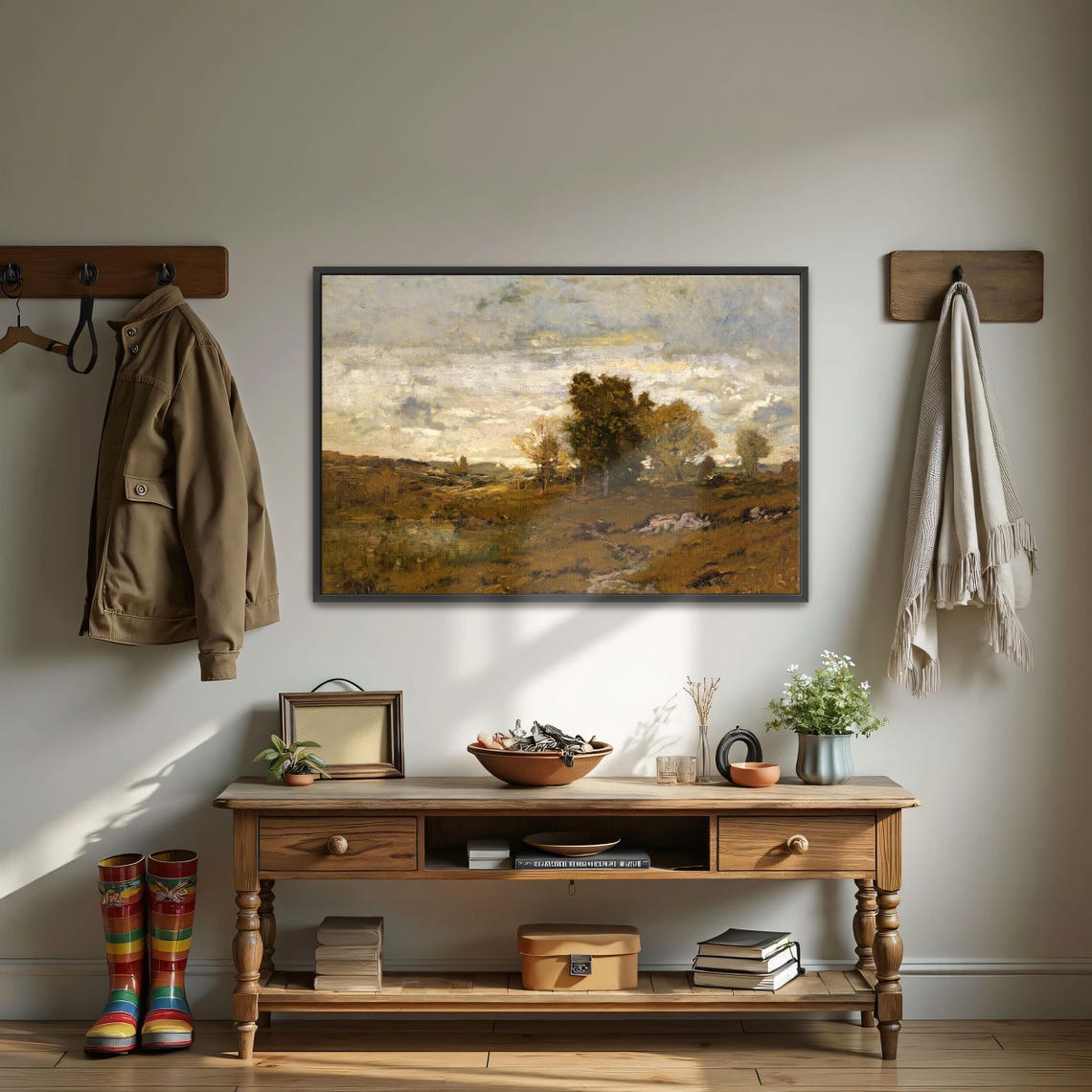 Golden Fields And Tall Trees Beneath A Dramatic Cloudy Sky Poster