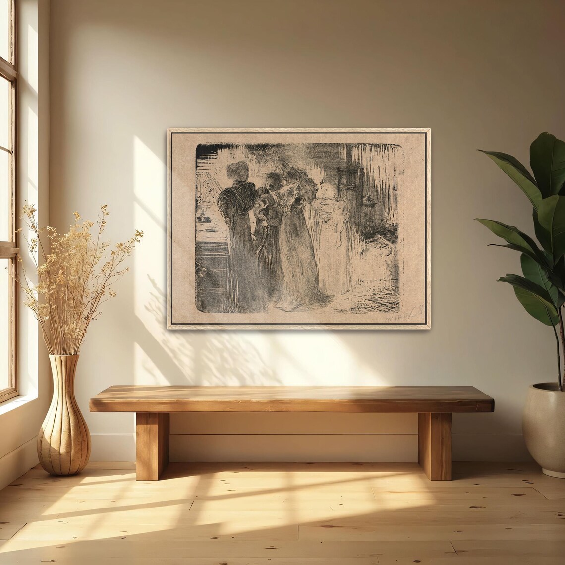 Monochrome Vintage Sketch Of Three Women In An Interior Poster - Image 4