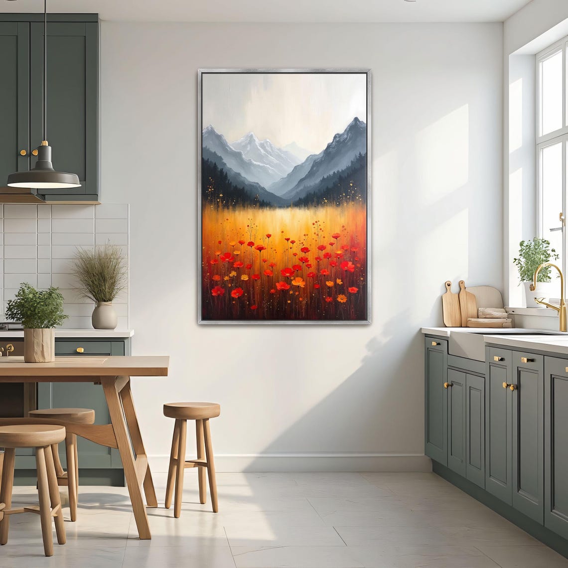 Mountain Meadow Wildflowers with Snowcapped Alpine Peaks Poster - Image 2