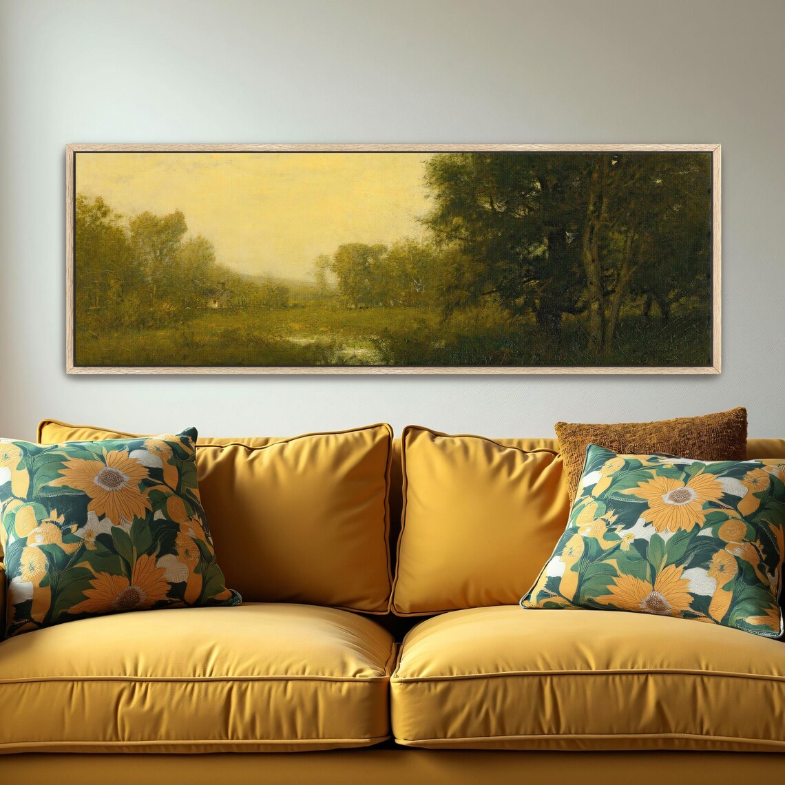 Impressionist Landscape With Trees And Fog Panoramic Wall Art Horizontal Framed Art Above Bed Wall Art Bedroom And Living Room Art - Image 5